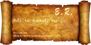 Büte Radvány névjegykártya